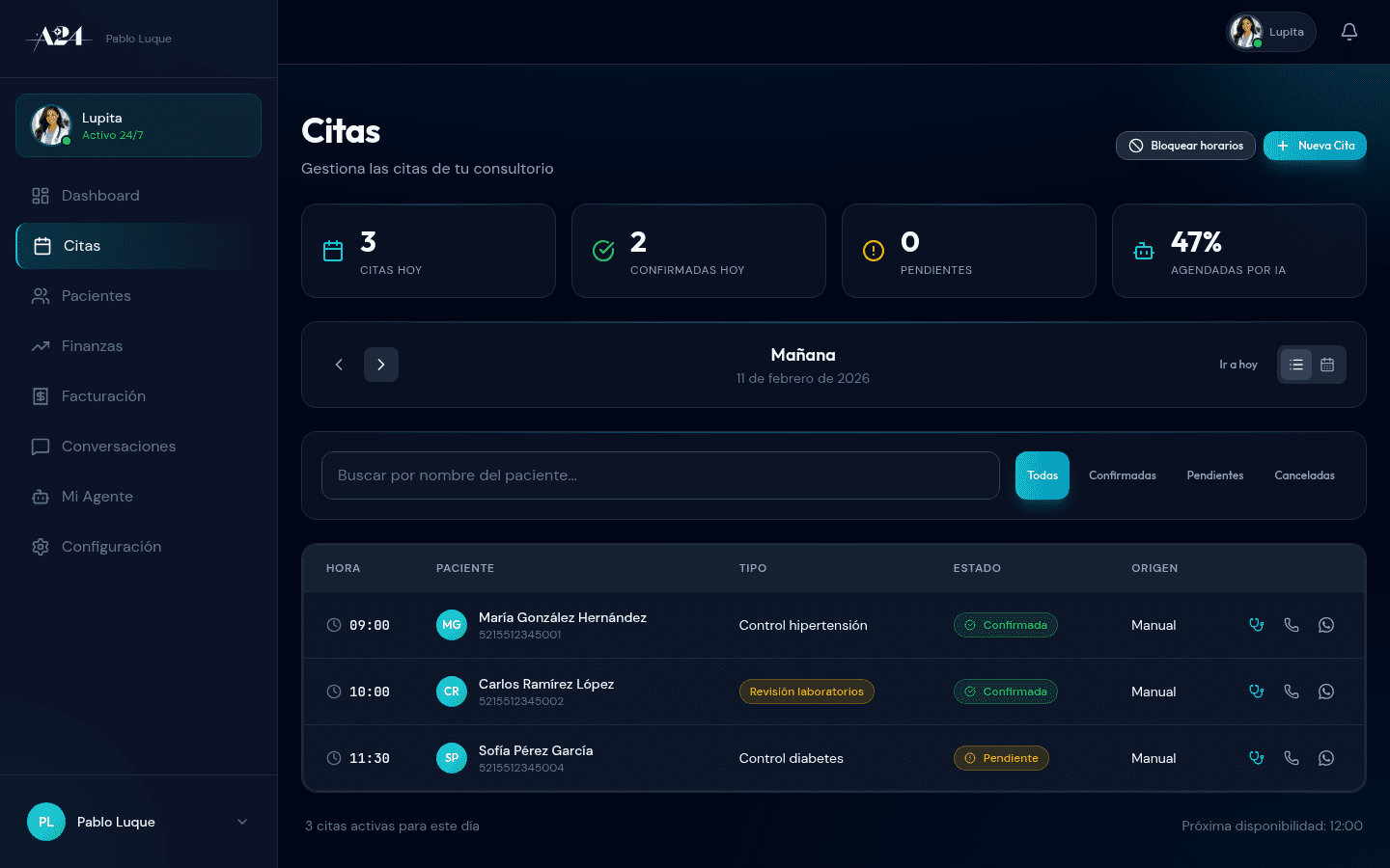 Lista de citas en Agentes24