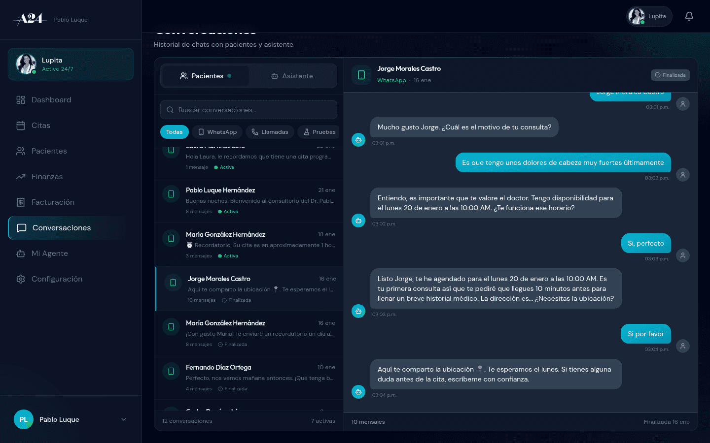Conversación de prueba con el agente