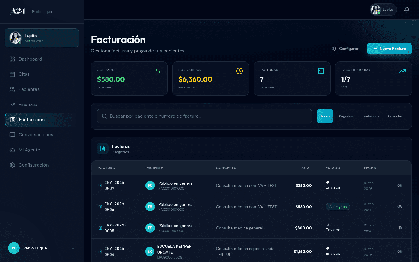 Lista de facturas en Agentes24