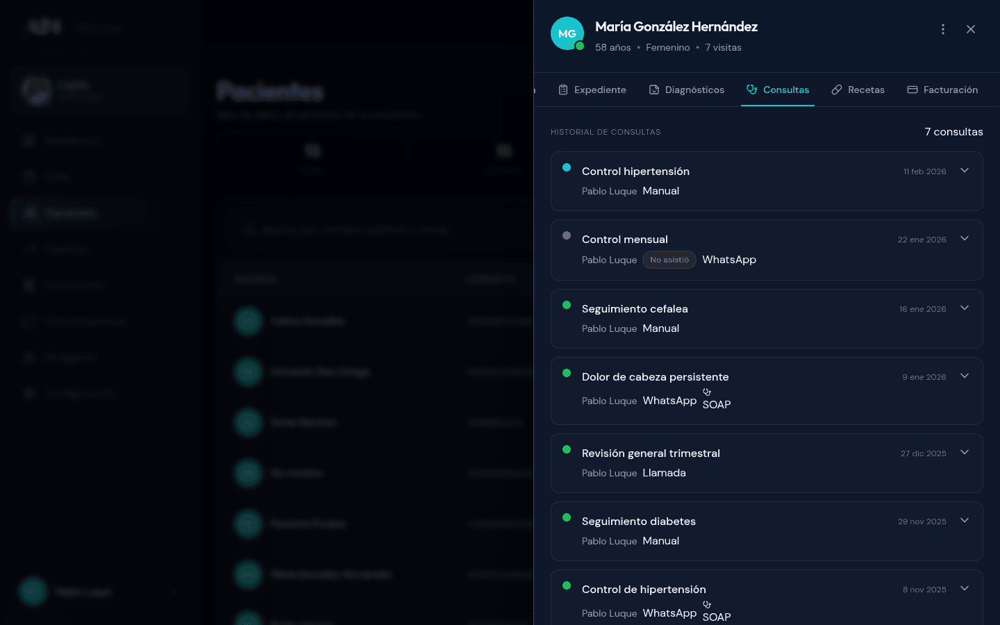 Nota SOAP con secciones S, O, A y P