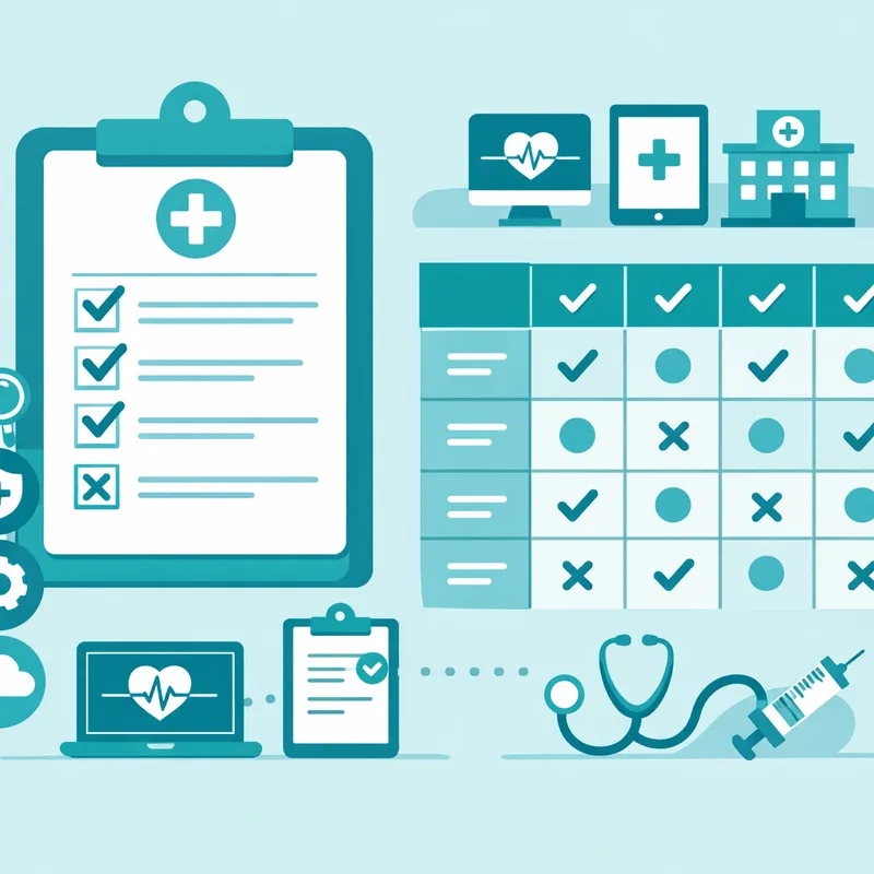 Checklist de evaluación de software médico con criterios de comparación